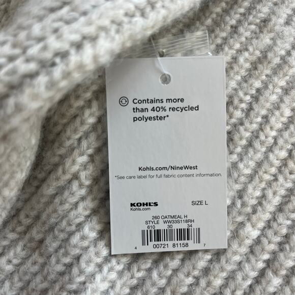 NWT Nine West Cowl Neck Gray Chunky Sweater-Size Large - Picture 2 of 7